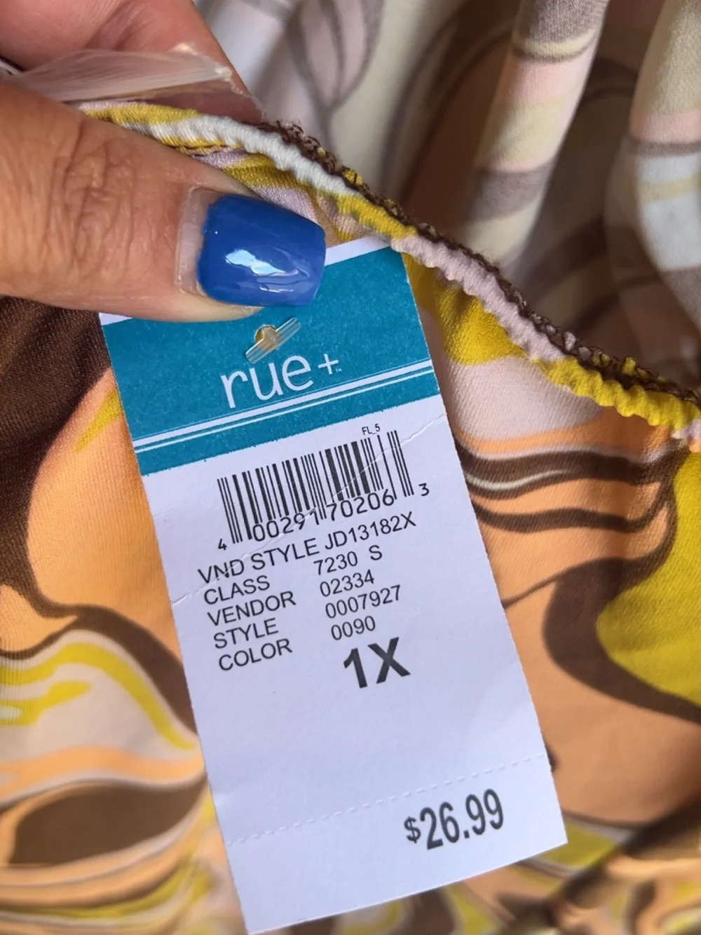 🌸Rue+ Y2K Retro Halter Dress Retro Swirl Print Ruched Front Open Back 1X - Picture 5 of 6